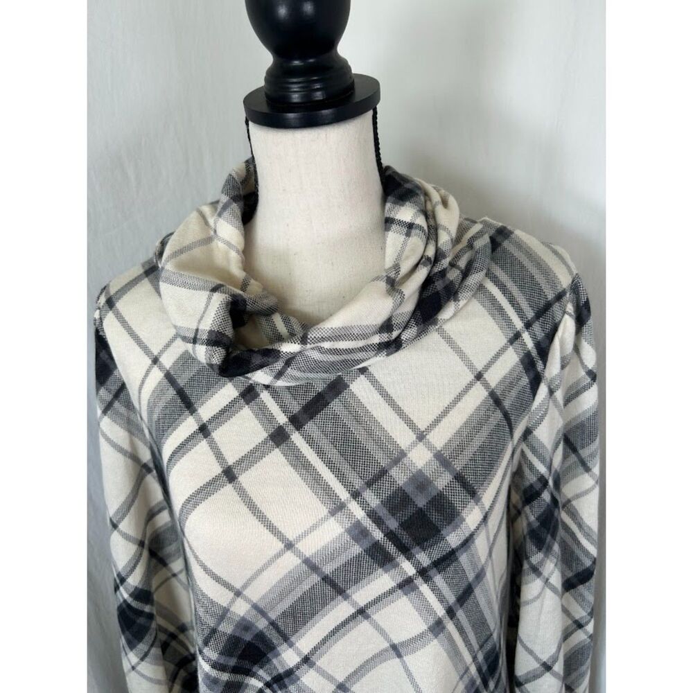 Chetta B Plaid Flannel Trapeze Dress Black & Cream Removable Cowl Size Med - Picture 11 of 16